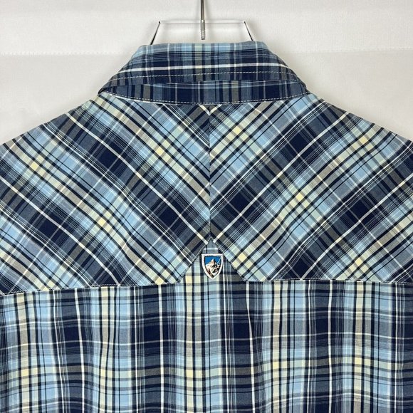 Kuhl Mens Shirt Short Sleeve Button Front Blue Plaid Men's Medium - Picture 9 of 10